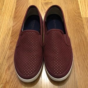 Sperry slip on sneakers, dark red leather